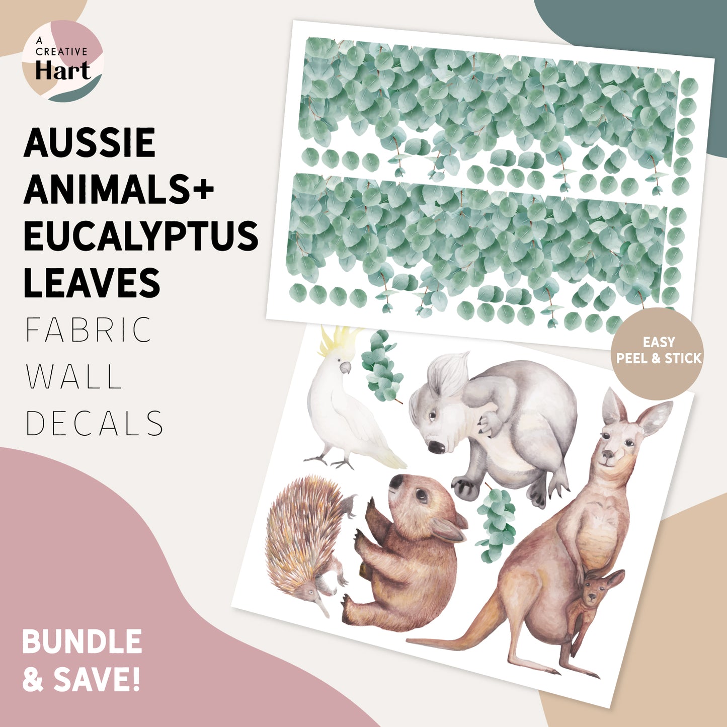 Australian Animal Wall Stickers and Eucalyptus Wall Border - Caravan Bunk Decals for Kids