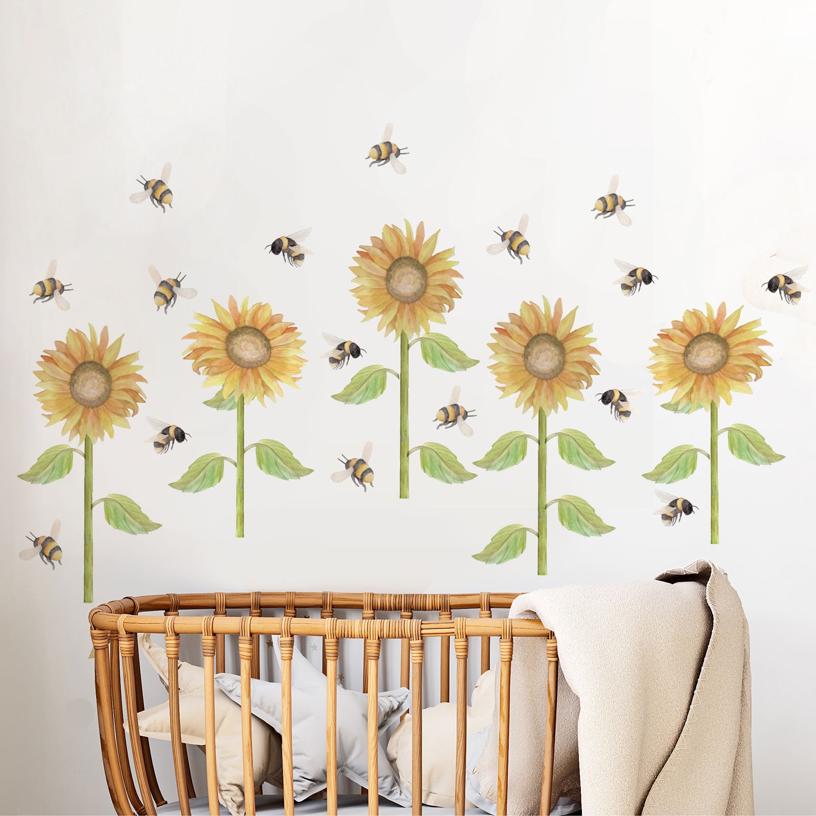 Sunflower Wall Decals | Bees | Fabric Wall Decals - A Creative Hart