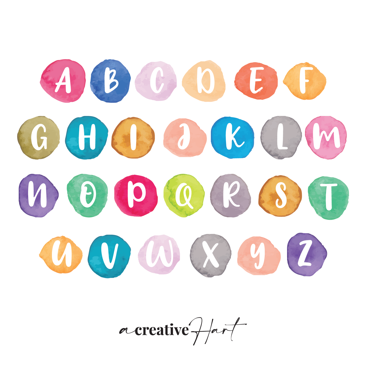 Watercolour ABC Alphabet Set - Fabric Wall Decals - A Creative Hart