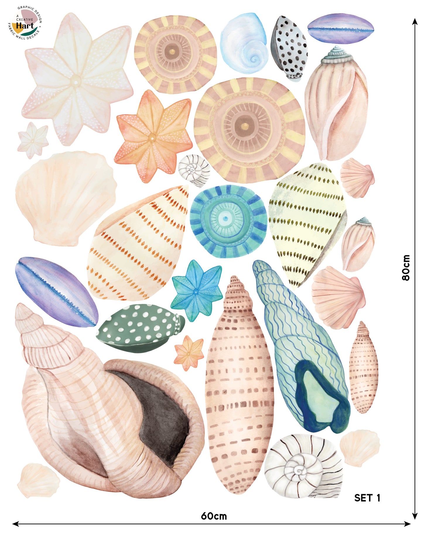Sea Shell Fabric Wall Decal Set, Under the sea, ocean nursery, shell stickers - A Creative Hart
