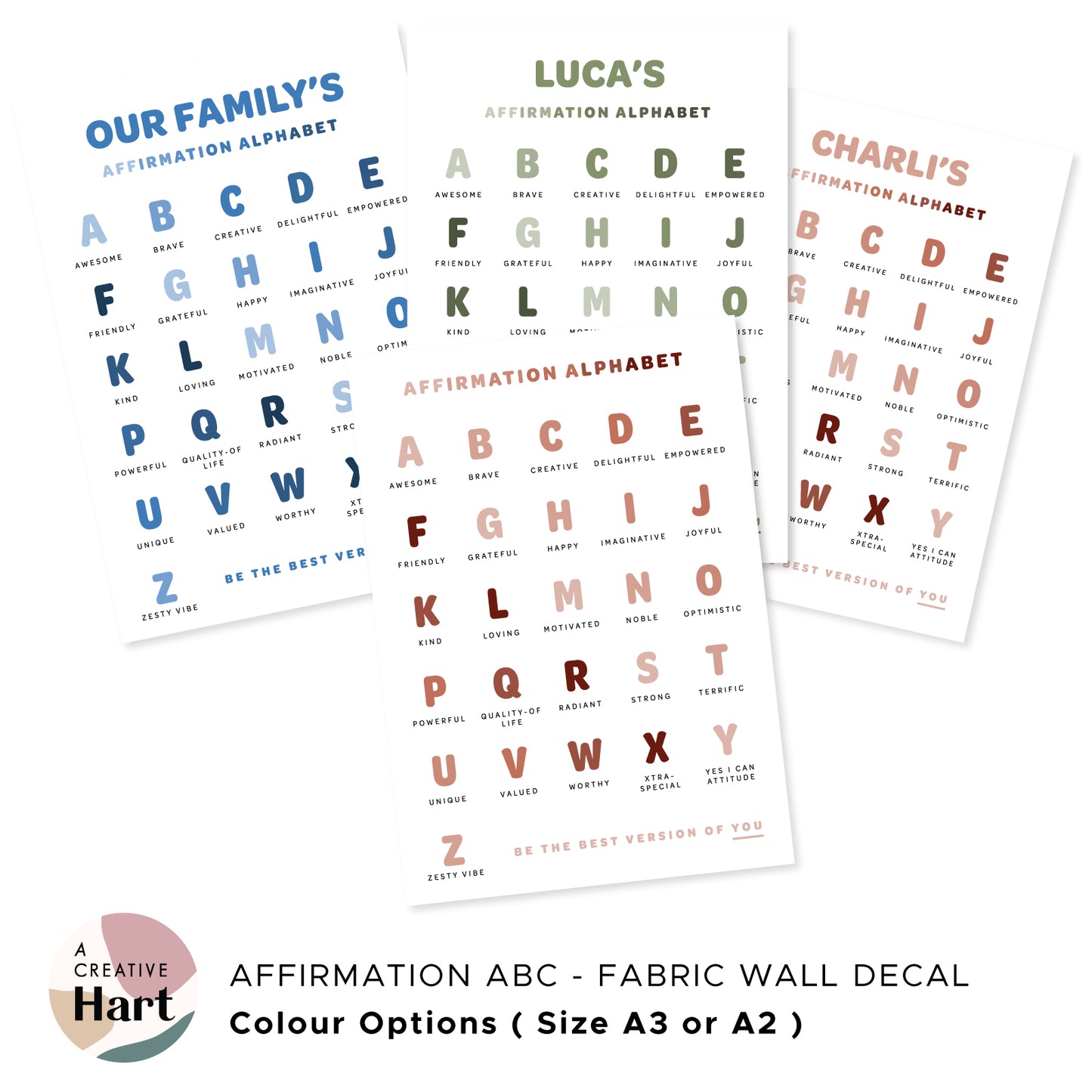 Affirmation Alphabet Fabric Wall Decal Poster - A Creative Hart