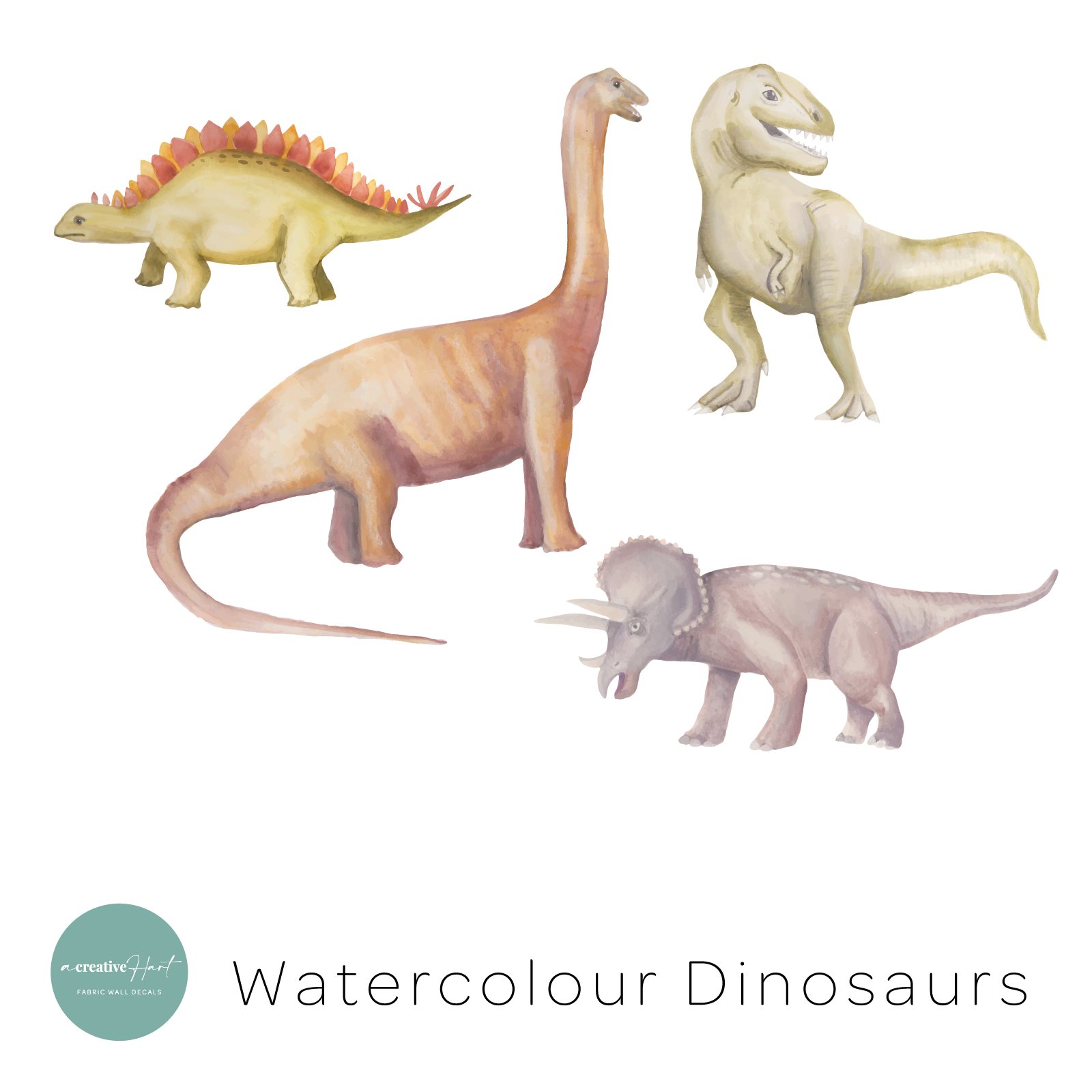 Dinosaur Fabric Wall Decals - Watercolour - A Creative Hart