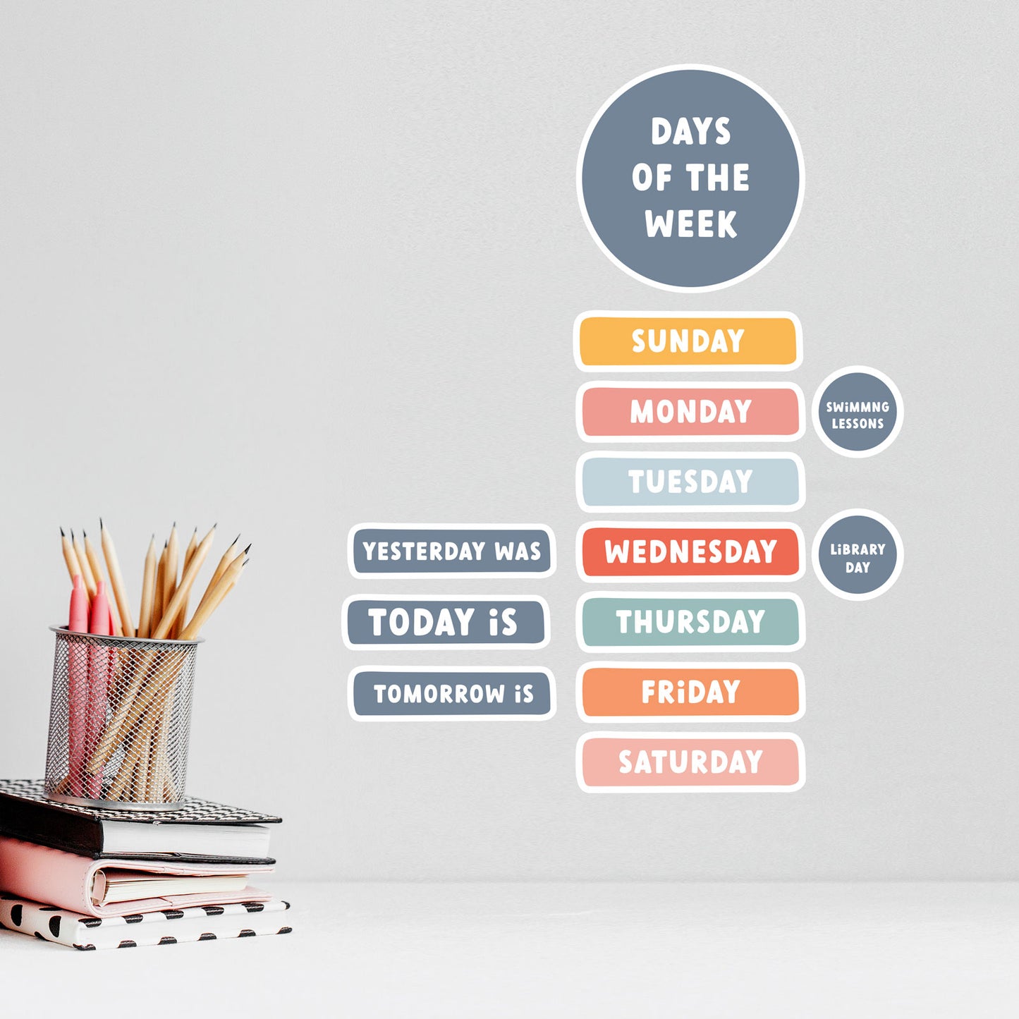Days of the Week, Educational Kindergarten Fabric Wall Decal - A Creative Hart