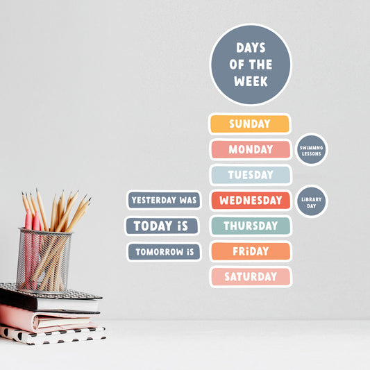 Days of the Week, Educational Kindergarten Fabric Wall Decal - A Creative Hart