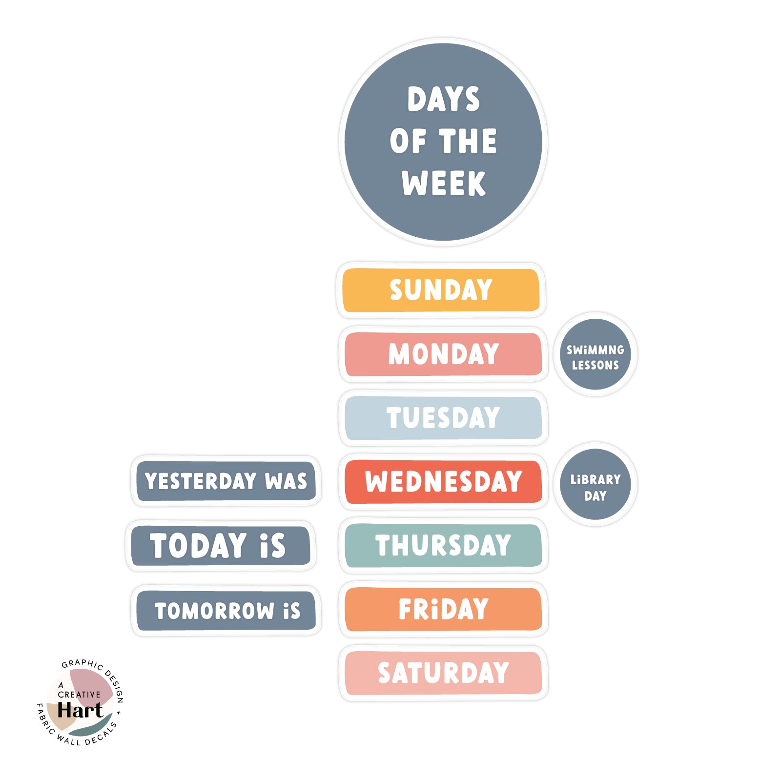 Days of the Week, Educational Kindergarten Fabric Wall Decal - A Creative Hart