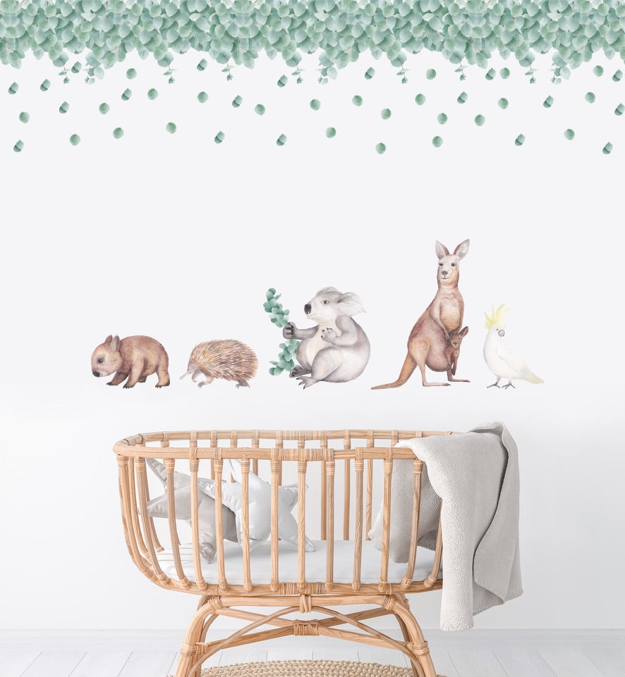 Australian Animal Wall Stickers and Eucalyptus Wall Border | A Creative Hart - A Creative Hart