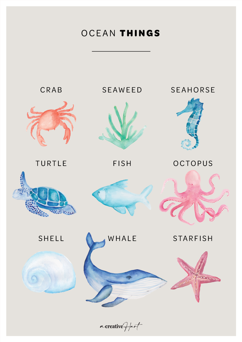 Ocean Things Educational Under the Sea Fabric Wall Decal - A Creative Hart
