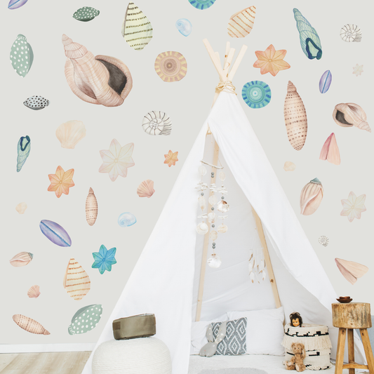 Sea Shell Fabric Wall Decal Set, Under the sea, ocean nursery, shell stickers - A Creative Hart