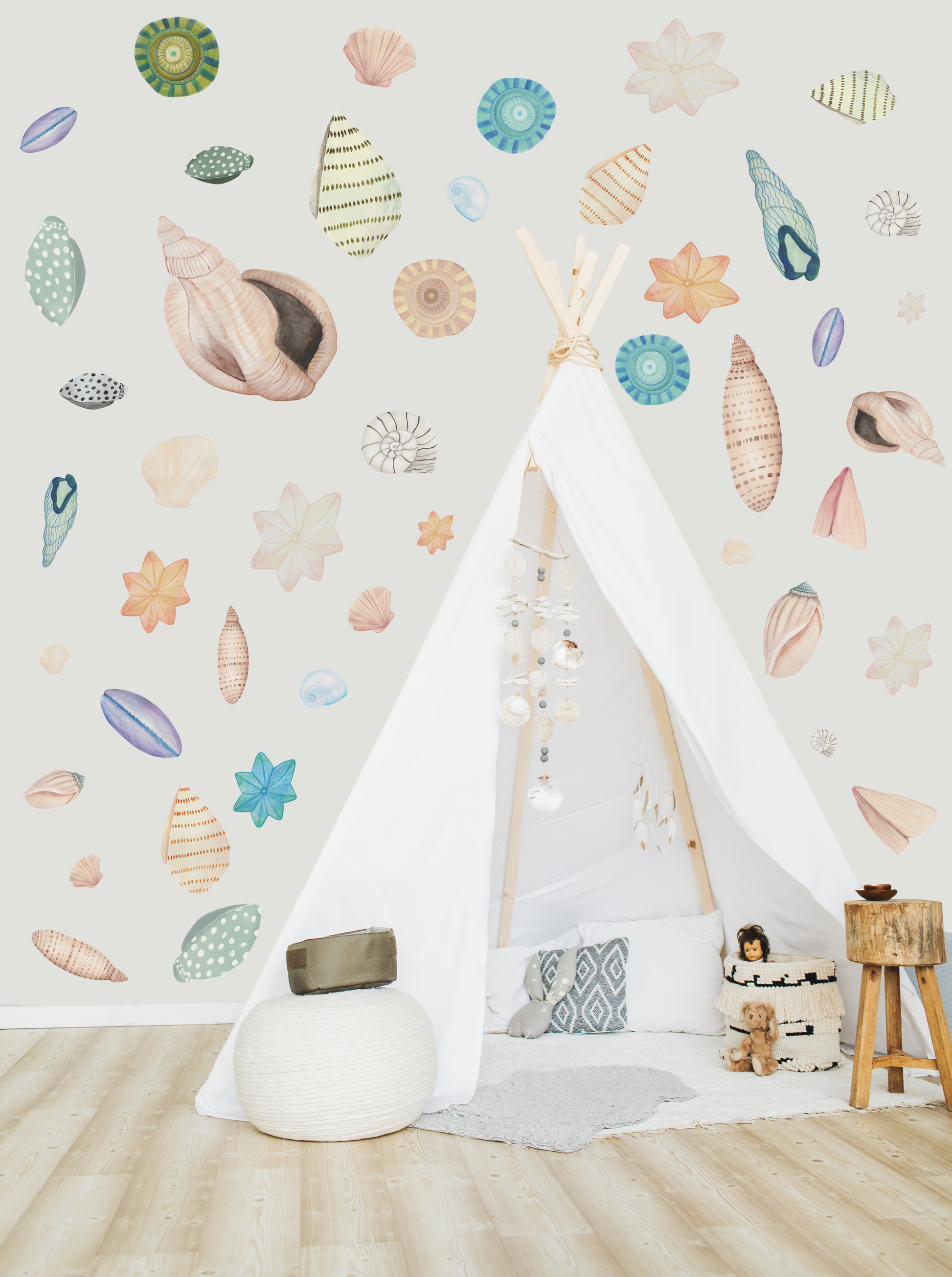 Sea Shell Fabric Wall Decal Set, Under the sea, ocean nursery, shell stickers - A Creative Hart