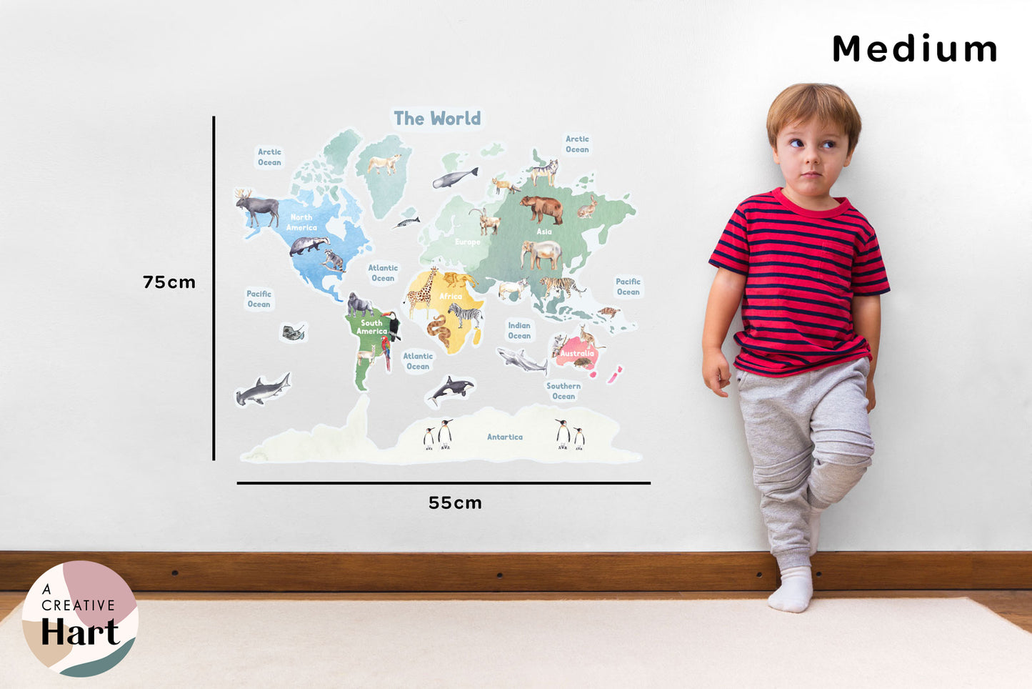 Animal World Map Fabric Wall Decal - A Creative Hart