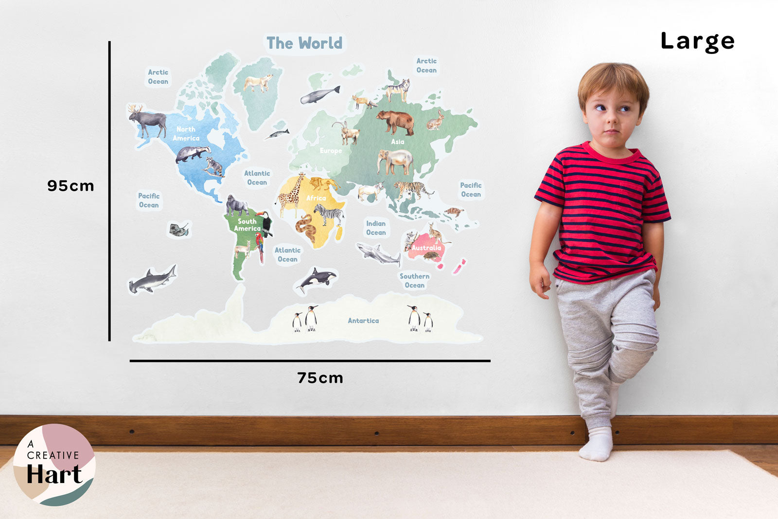 Animal World Map Fabric Wall Decal - A Creative Hart