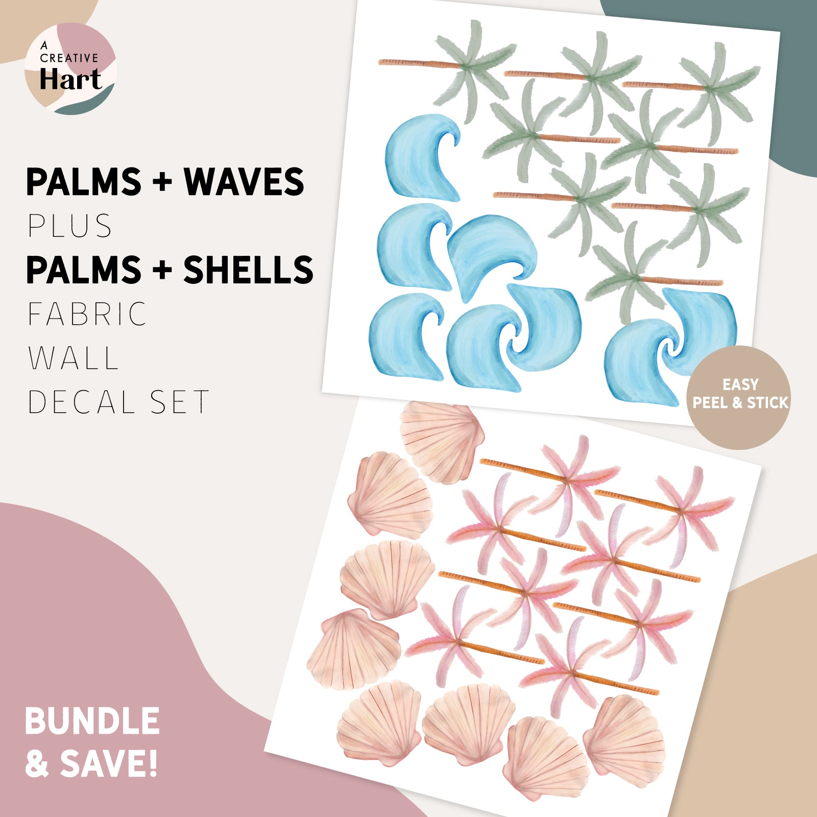 Pink Palm Trees and Scallop Shell Set - Caravan Bunk Decals