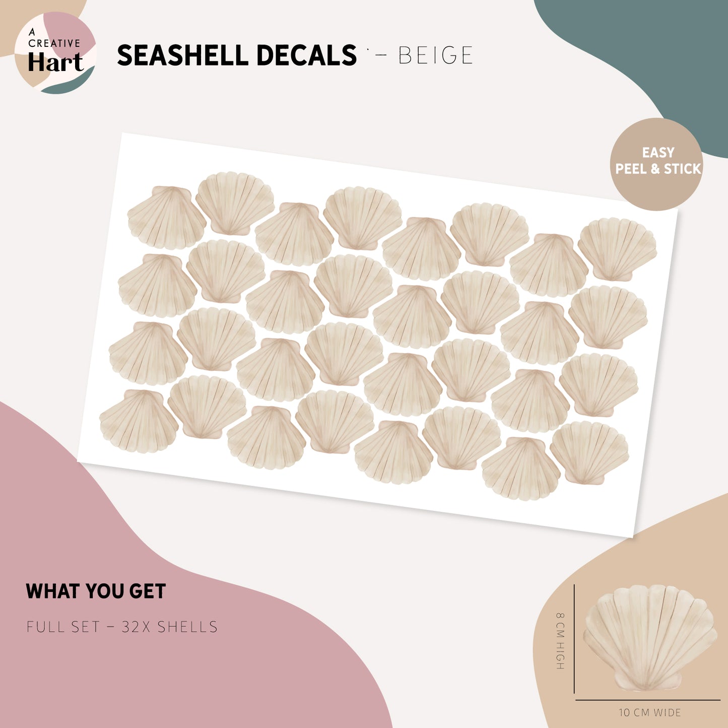 Sea Shell Wall Decals - Beige Scallop Seashell