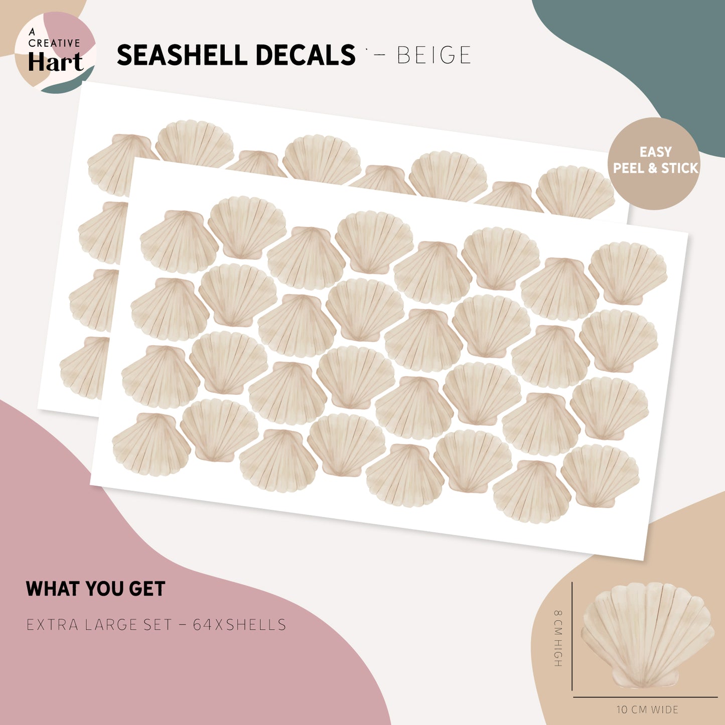 Sea Shell Wall Decals - Beige Scallop Seashell