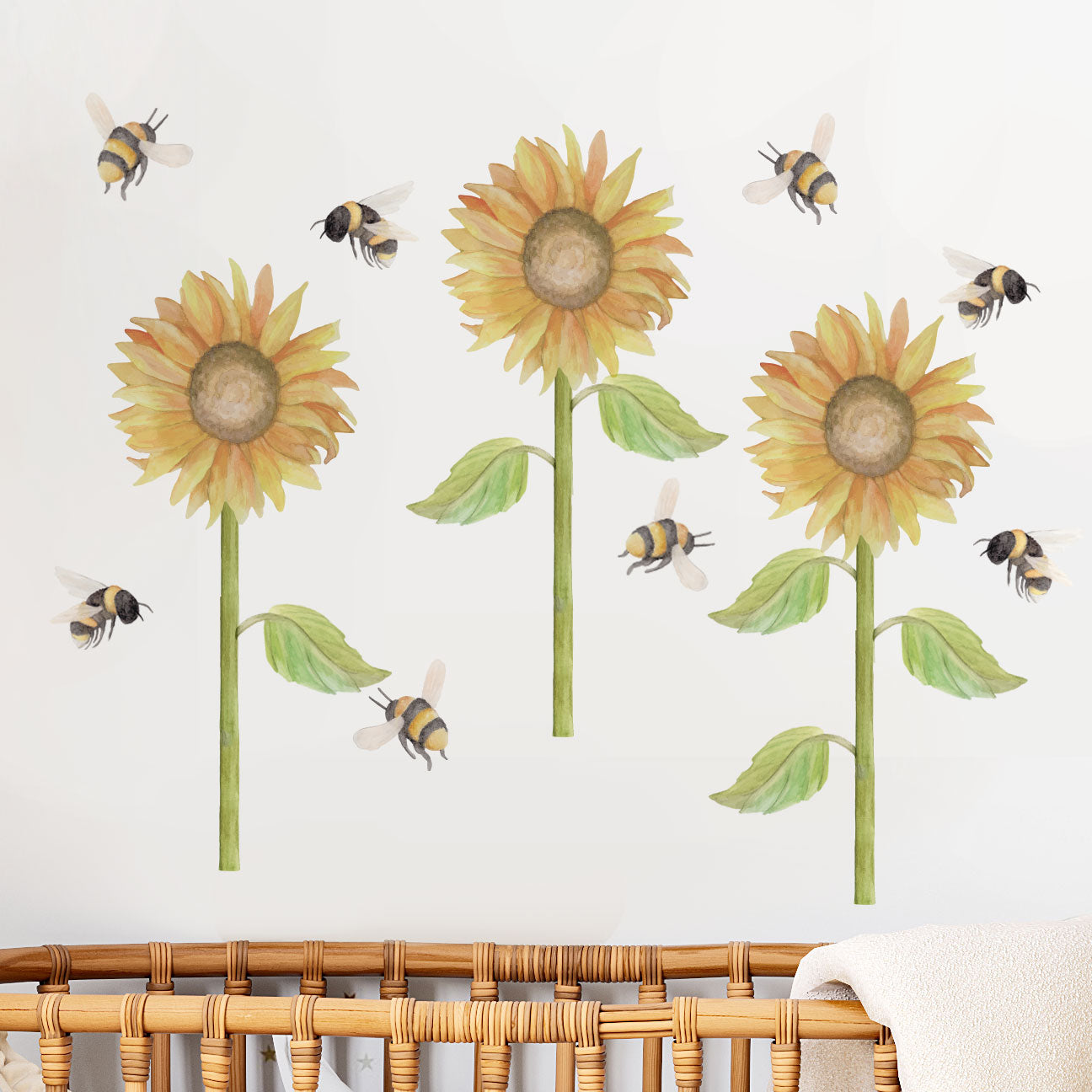 Sunflower Wall Decals | Bees | Fabric Wall Decals - A Creative Hart