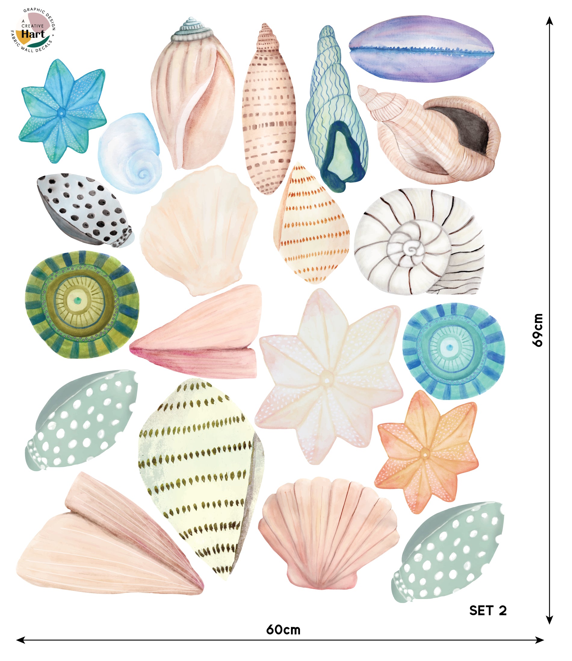 Sea Shell Fabric Wall Decal Set, Under the sea, ocean nursery, shell stickers - A Creative Hart