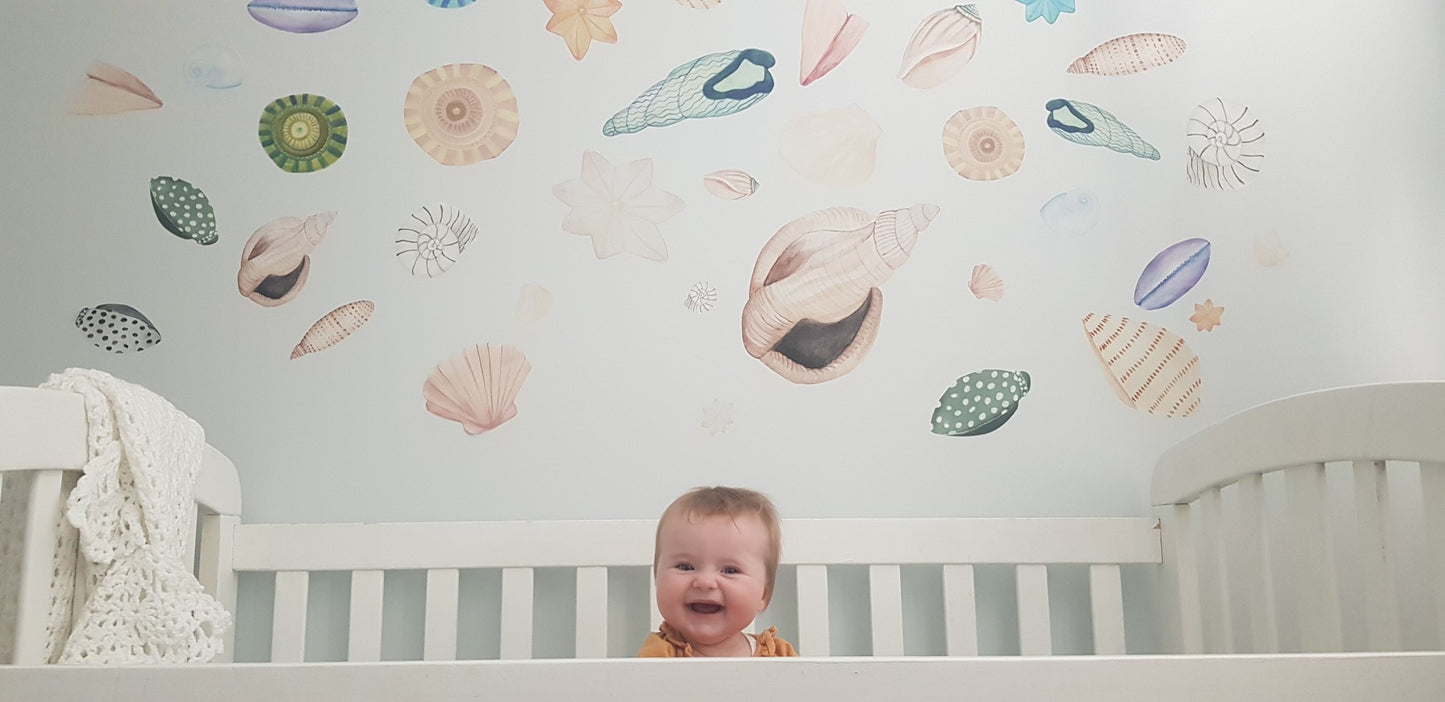 Sea Shell Fabric Wall Decal Set, Under the sea, ocean nursery, shell stickers - A Creative Hart