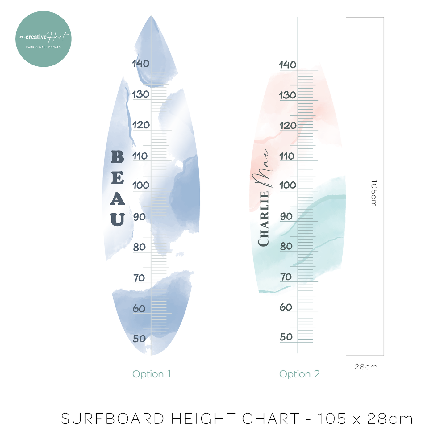 Surfboard Height Chart Fabric Wall Decal - A Creative Hart