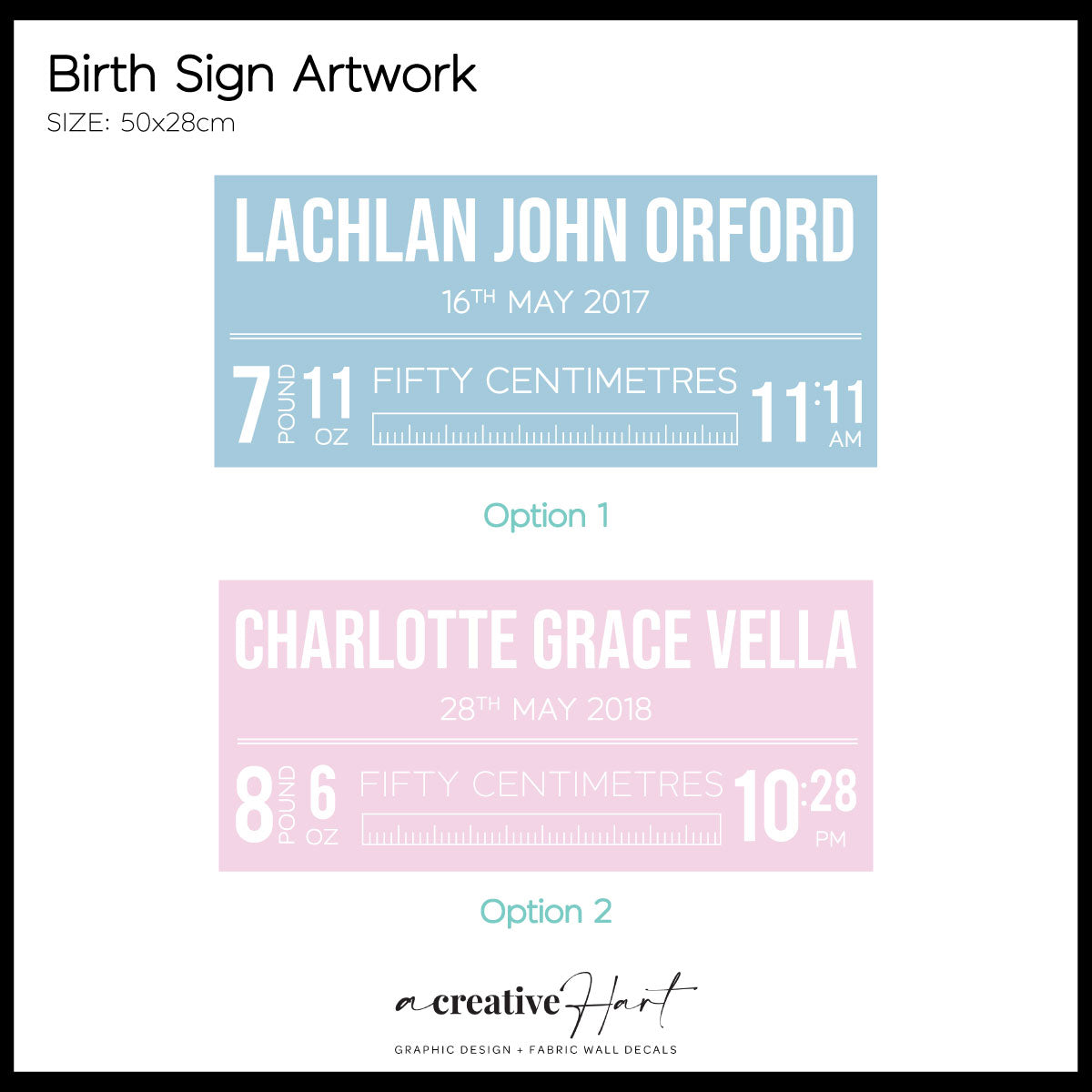Baby Birth Announcement Details Sign Fabric Wall Decal - A Creative Hart
