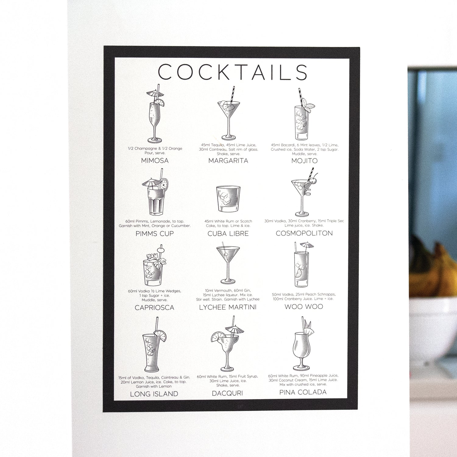 Cocktails Fabric Wall Decal A3 Poster - A Creative Hart