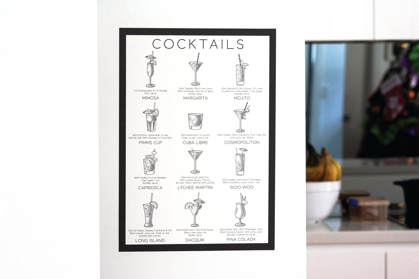 Cocktails Fabric Wall Decal A3 Poster - A Creative Hart