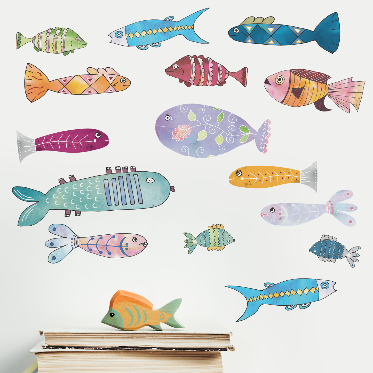 Folk Fish Decals ( Set of 16 ) - A Creative Hart