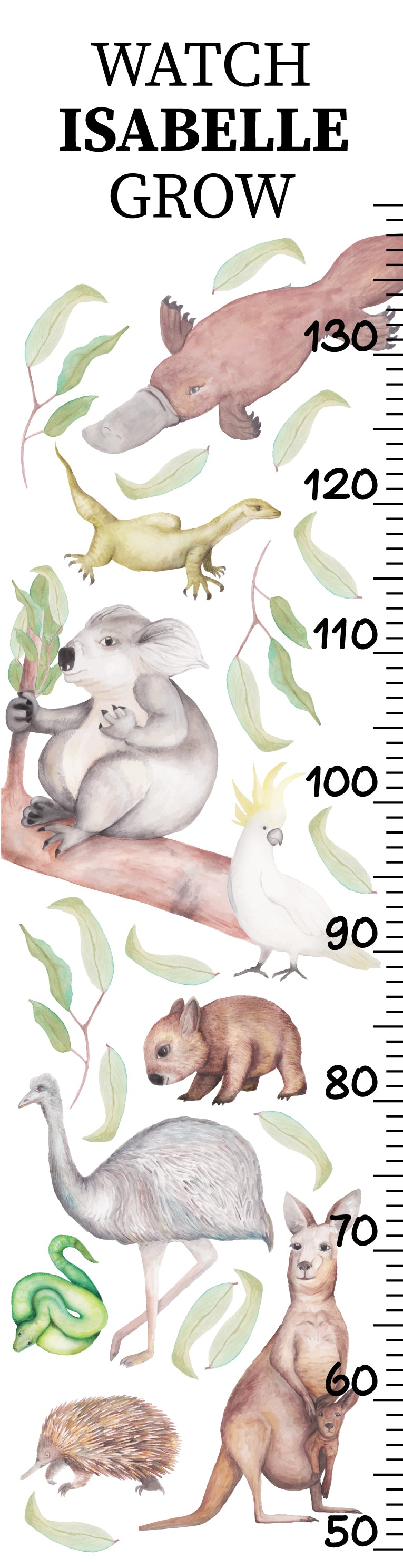 Australian Native Animals Height Chart Fabric Wall Decal - A Creative Hart