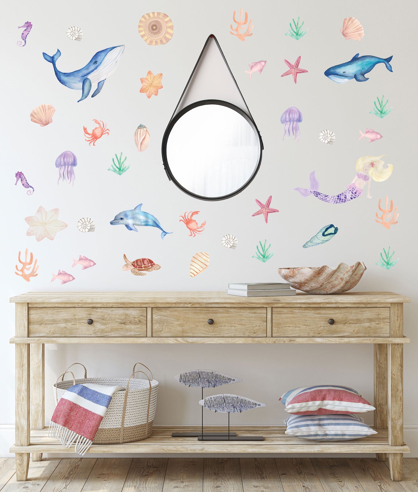 Sea Animals, Mermaid and Shells, Under the Sea, Fabric Wall Stickers - A Creative Hart