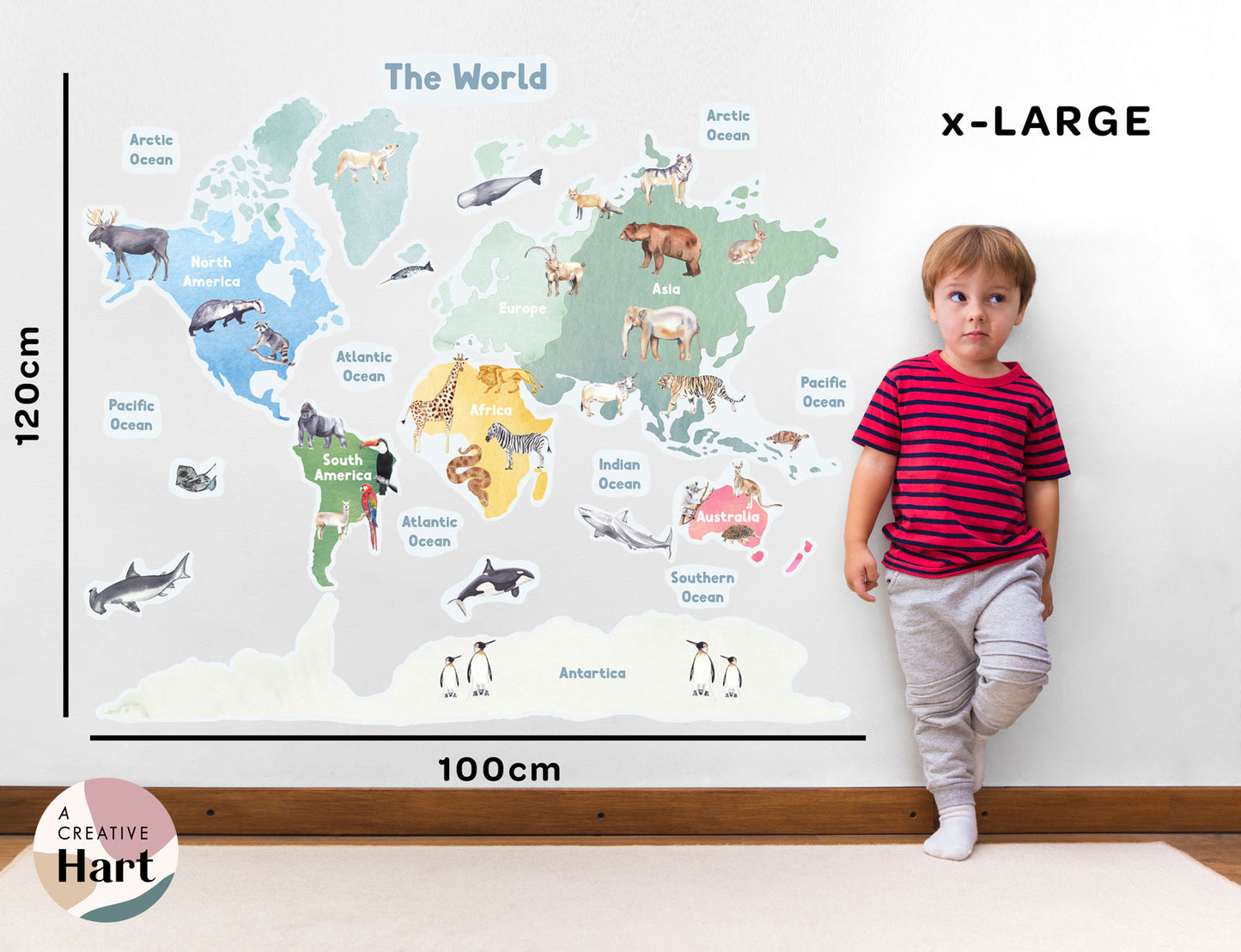 Animal World Map Fabric Wall Decal - A Creative Hart